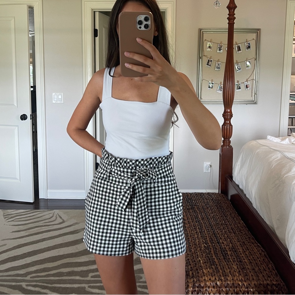 Zara Gingham Paperbag High Waisted Shorts
